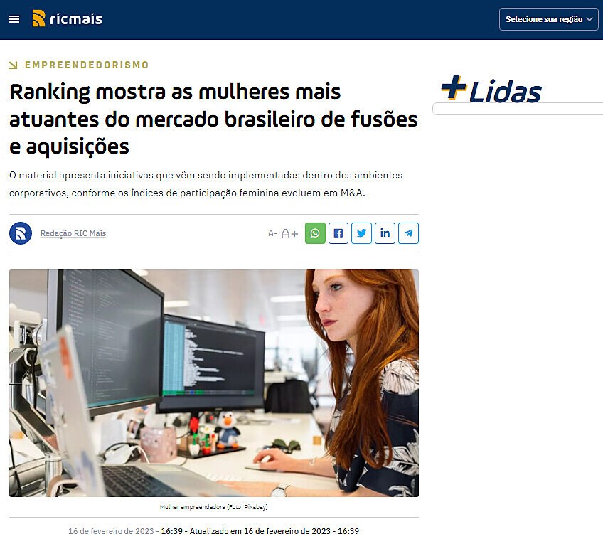 Ranking mostra as mulheres mais atuantes do mercado brasileiro de fuses e aquisies